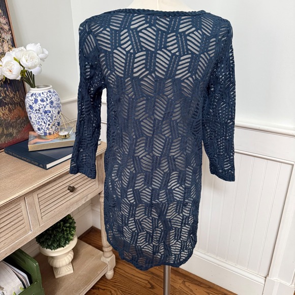 Ariat Womens Blue Geometric Knit Crochet Mesh Long Sleeve Tunic Top M - Picture 3 of 7